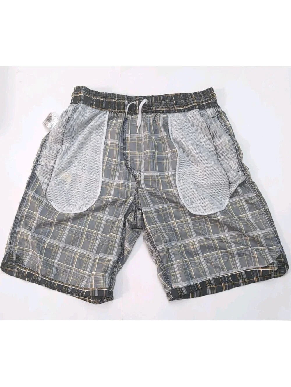 Vintage Nike Board Shorts Gray Plaid Swim Trunks Suit Surf Swoosh Men 32 Bright